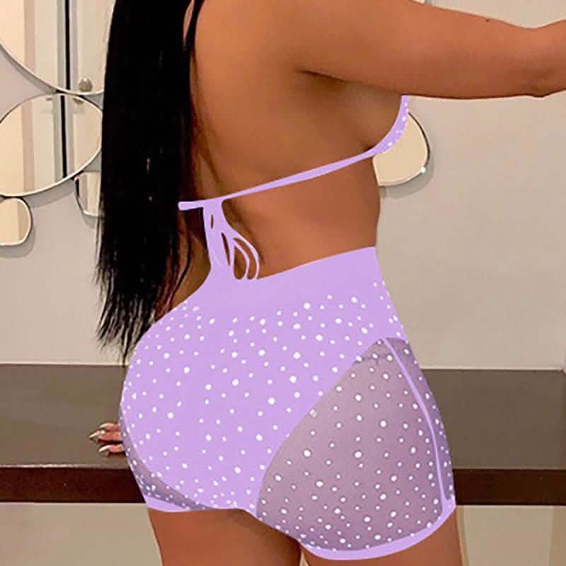 Ensemble soutien-gorge dos nu en résille et short à sequins