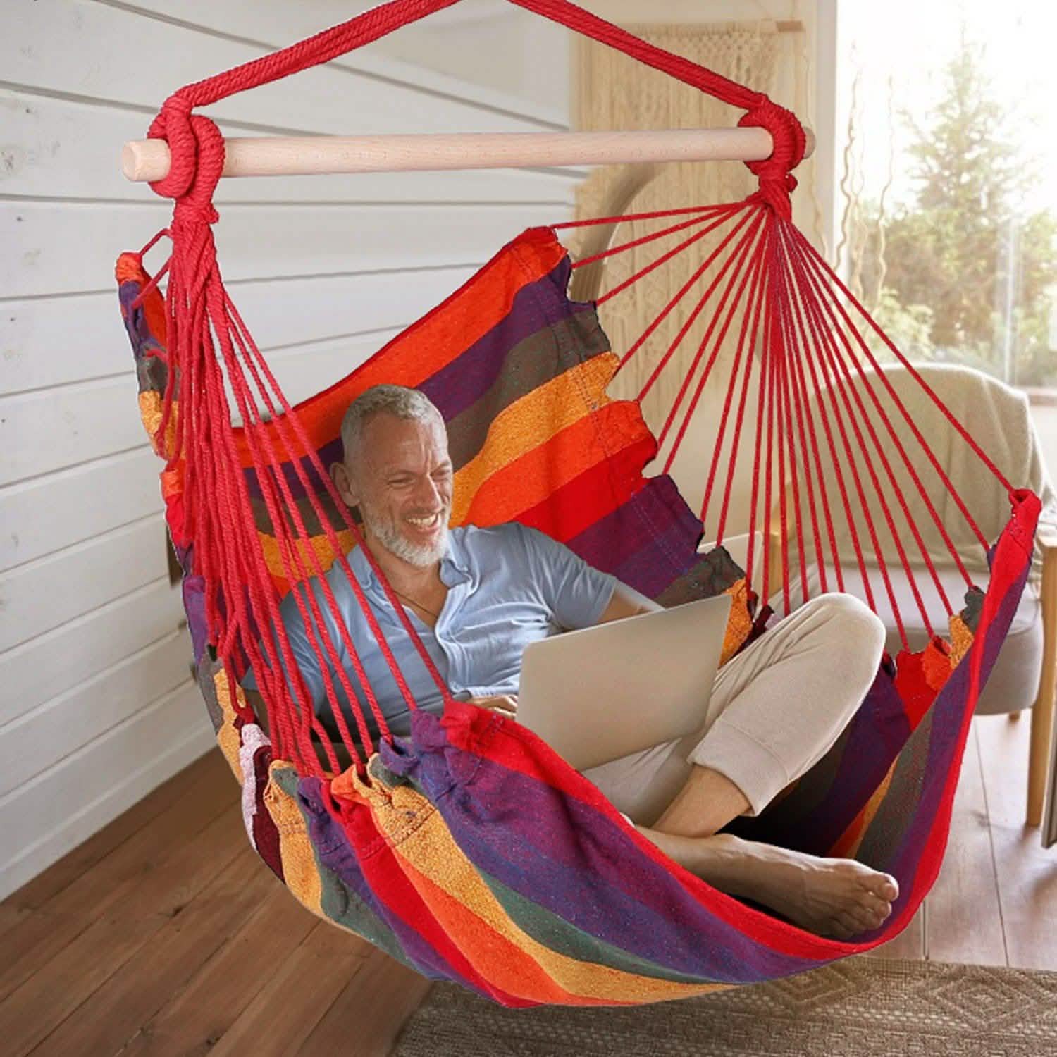 Chaise hamac en toile avec 2 oreillers