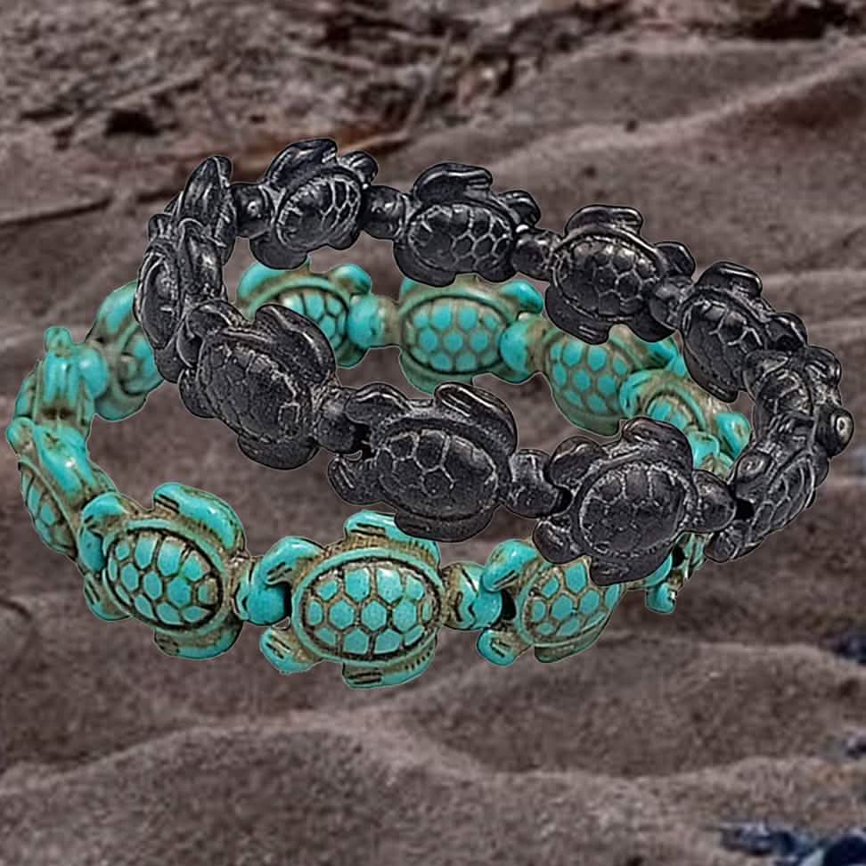 Bracelet artisanal tortues de mer hawaïennes en turquoise