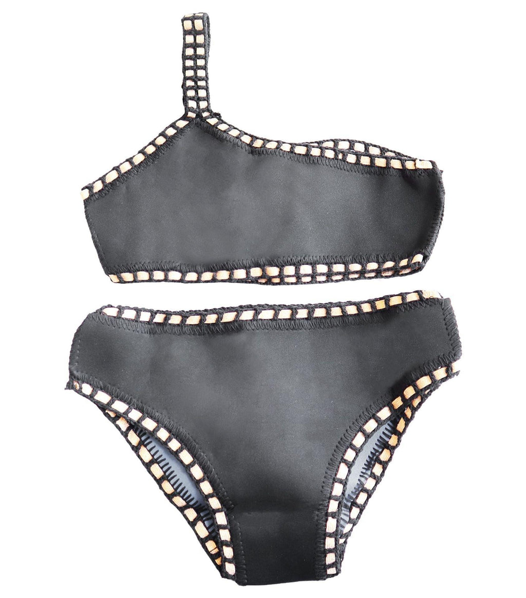 Maillot de bain bikini fait main en tricot au crochet pour femmes, ensemble deux pièces avec liens sur les côtés, maillot de bain triangle de plage