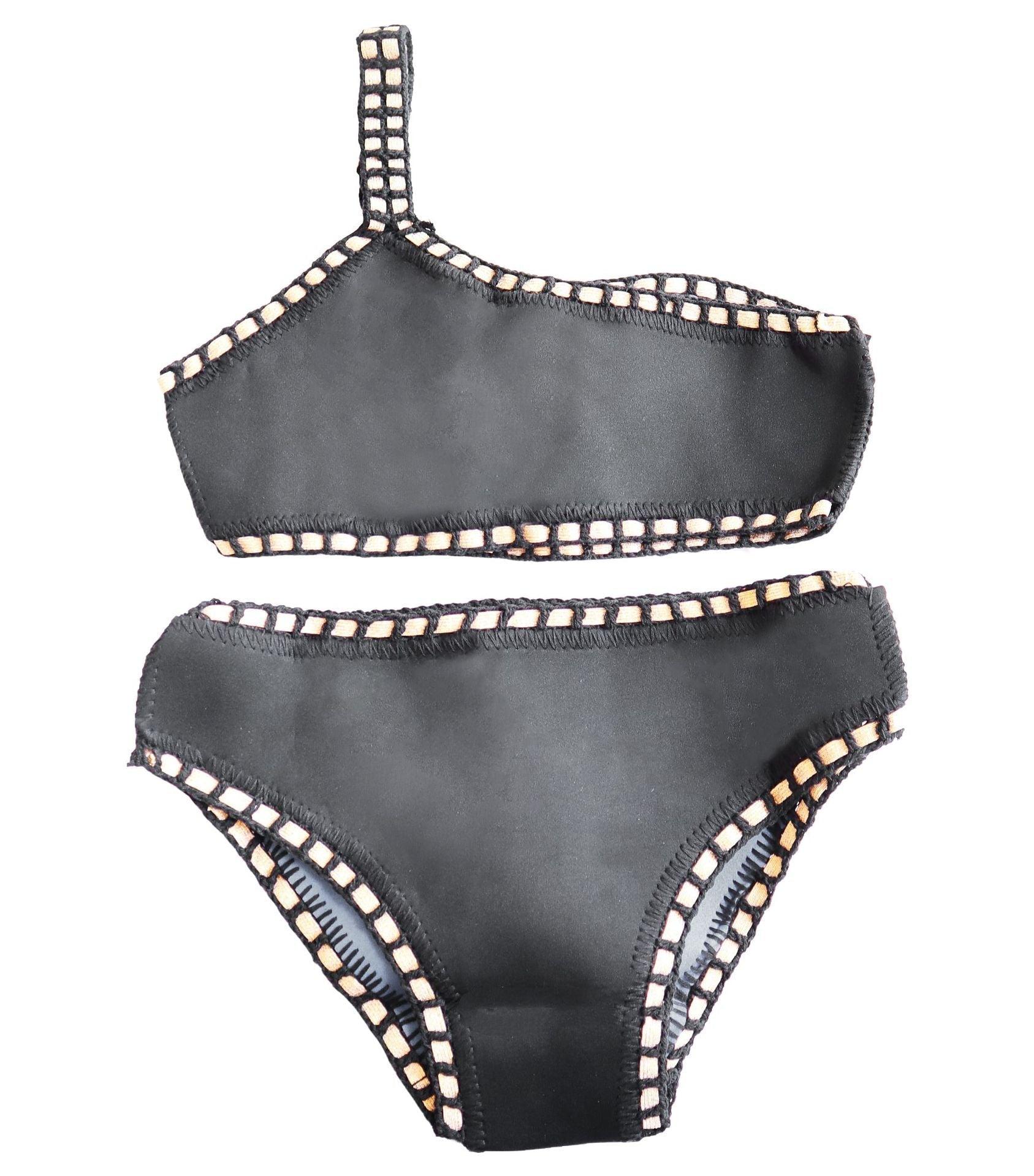 Maillot de bain bikini fait main en tricot au crochet pour femmes, ensemble deux pièces avec liens sur les côtés, maillot de bain triangle de plage