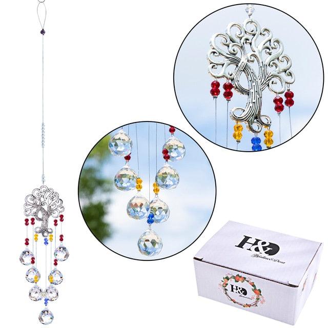 Cristal suspendu avec prisme en boule, créateur d'arc-en-ciel, décoration Arbre de Vie pour jardin, fenêtre, créateur d'arc-en-ciel avec chaîne pour accrochage facile, extérieur, maison, chambre d'enfant, fenêtre