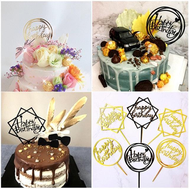 Décoration de gâteau Joyeux Anniversaire, Doré, en acrylique, pour gâteau d'anniversaire, Décoration de gâteau Joyeux Anniversaire, en acrylique, avec lettres, pour fournitures de fête, décorations de gâteau Joyeux Anniversaire Noires.