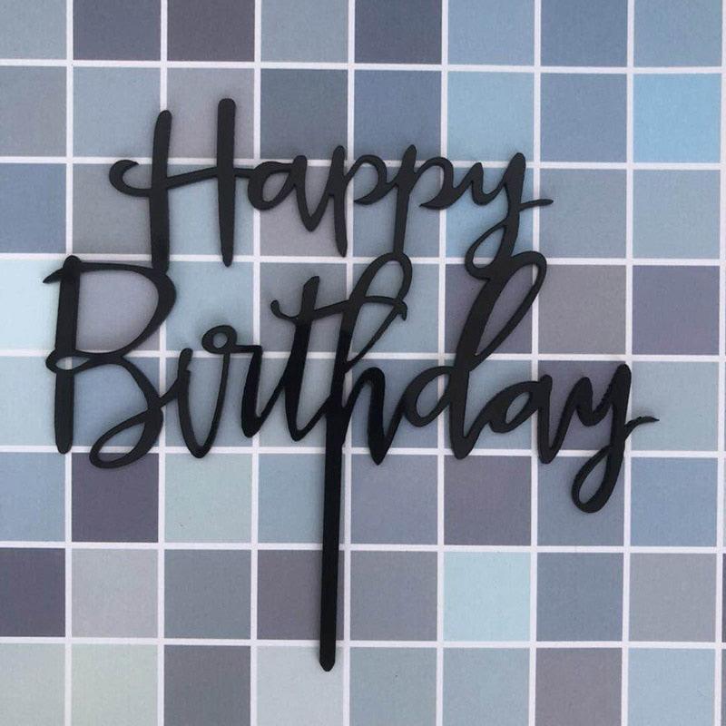 Décoration de gâteau Joyeux Anniversaire, Doré, en acrylique, pour gâteau d'anniversaire, Décoration de gâteau Joyeux Anniversaire, en acrylique, avec lettres, pour fournitures de fête, décorations de gâteau Joyeux Anniversaire Noires.
