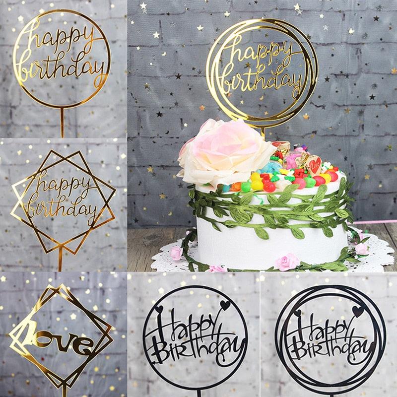 Décoration de gâteau Joyeux Anniversaire, Doré, en acrylique, pour gâteau d'anniversaire, Décoration de gâteau Joyeux Anniversaire, en acrylique, avec lettres, pour fournitures de fête, décorations de gâteau Joyeux Anniversaire Noires.