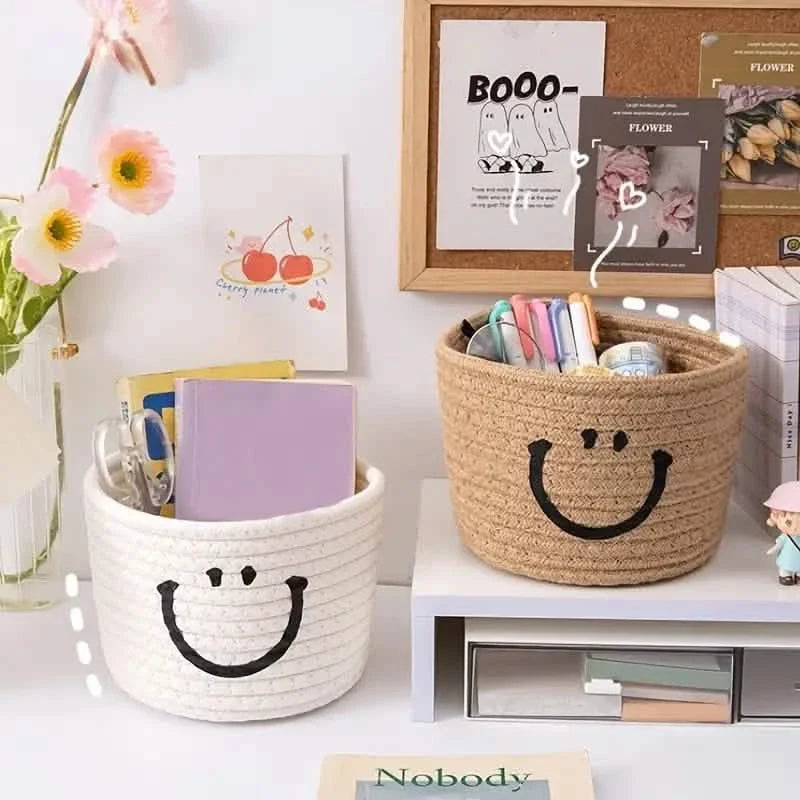 Panier de rangement tissé Happy Face