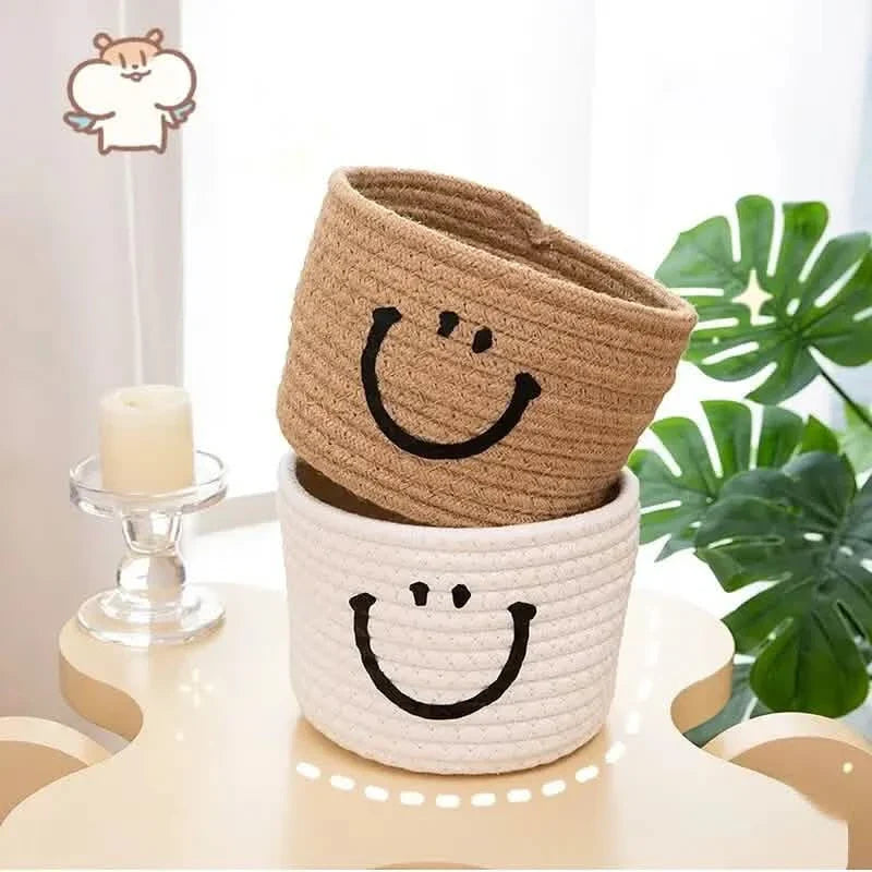 Panier de rangement tissé Happy Face