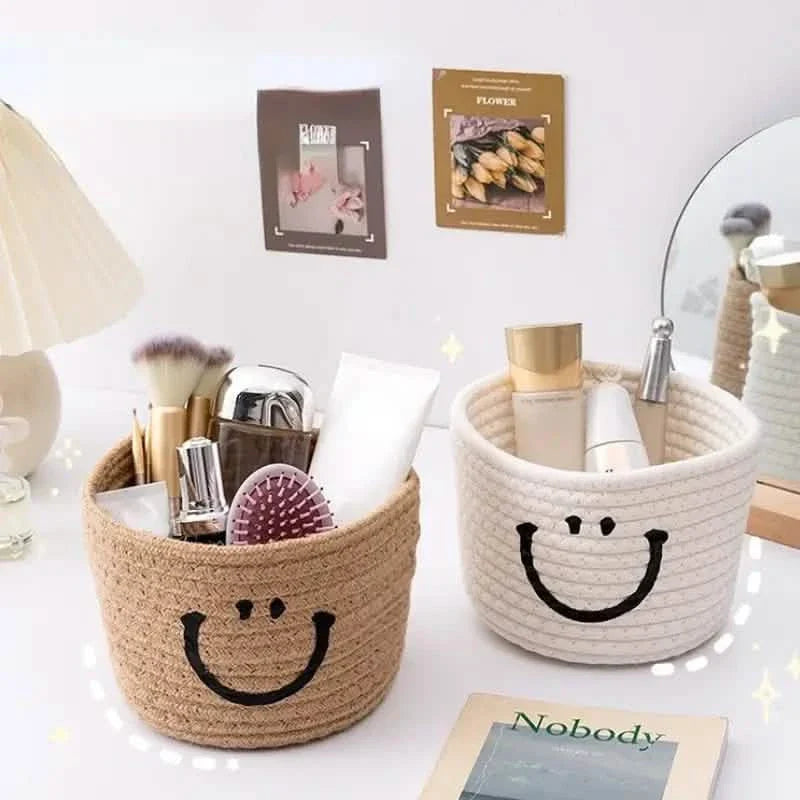 Panier de rangement tissé Happy Face