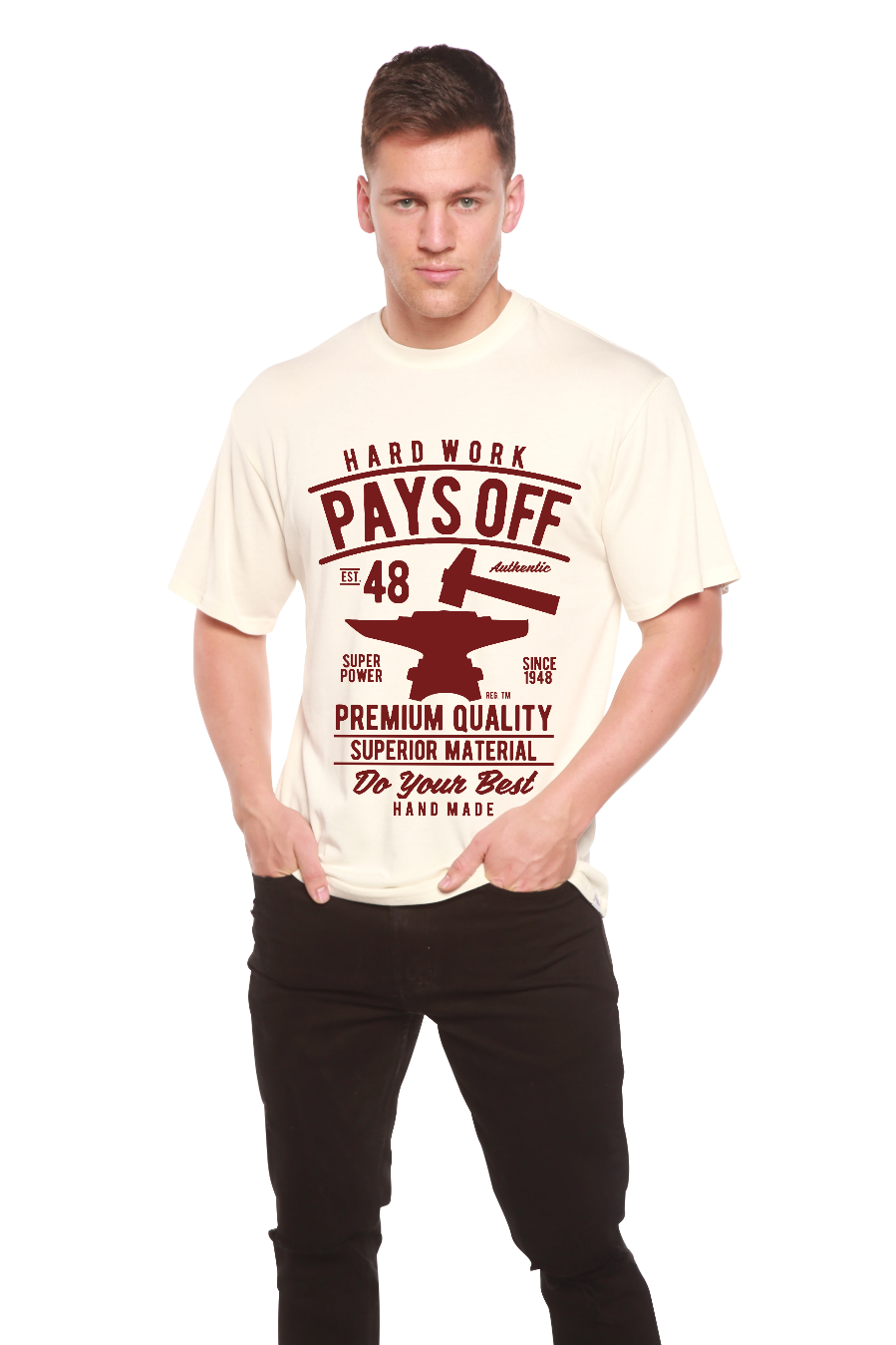 T-shirt graphique à manches courtes en viscose de bambou/coton biologique pour homme "Hard Work Pays"