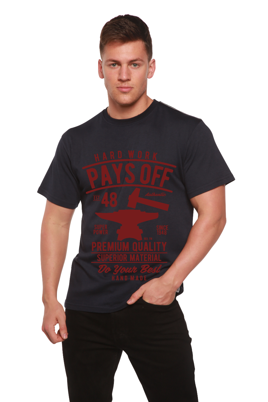 T-shirt graphique à manches courtes en viscose de bambou/coton biologique pour homme "Hard Work Pays"