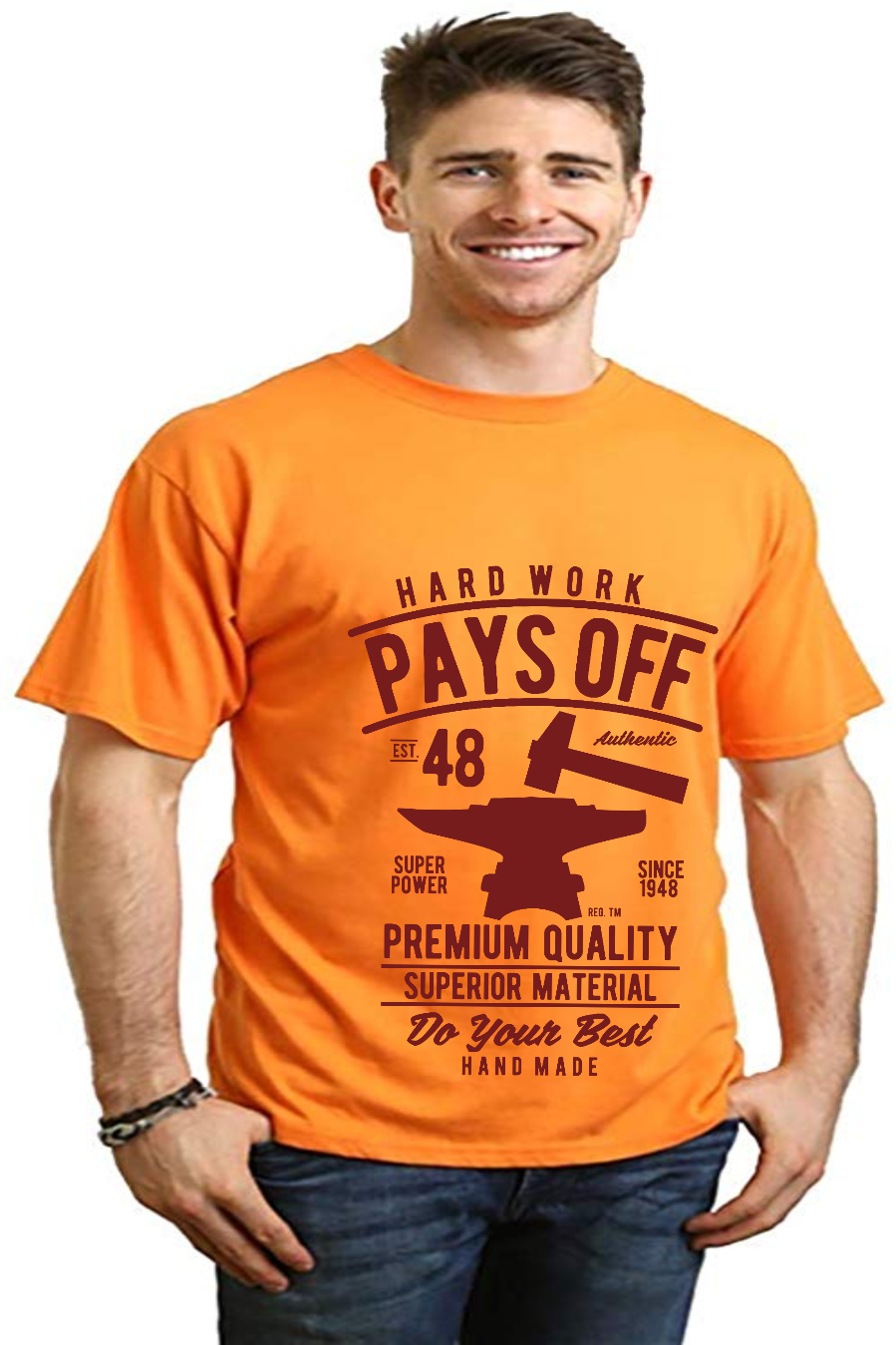 T-shirt graphique à manches courtes en viscose de bambou/coton biologique pour homme "Hard Work Pays"