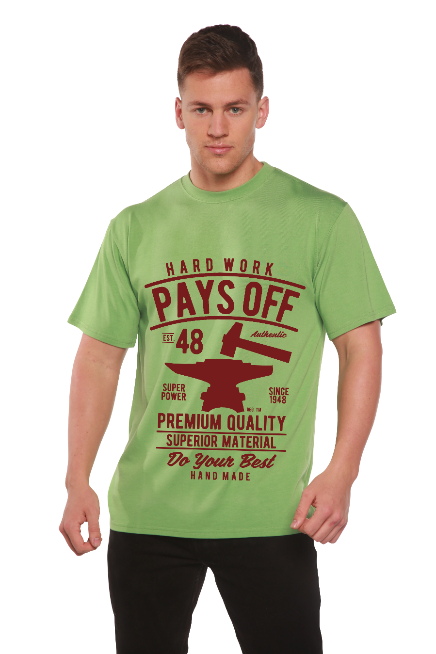 T-shirt graphique à manches courtes en viscose de bambou/coton biologique pour homme "Hard Work Pays"