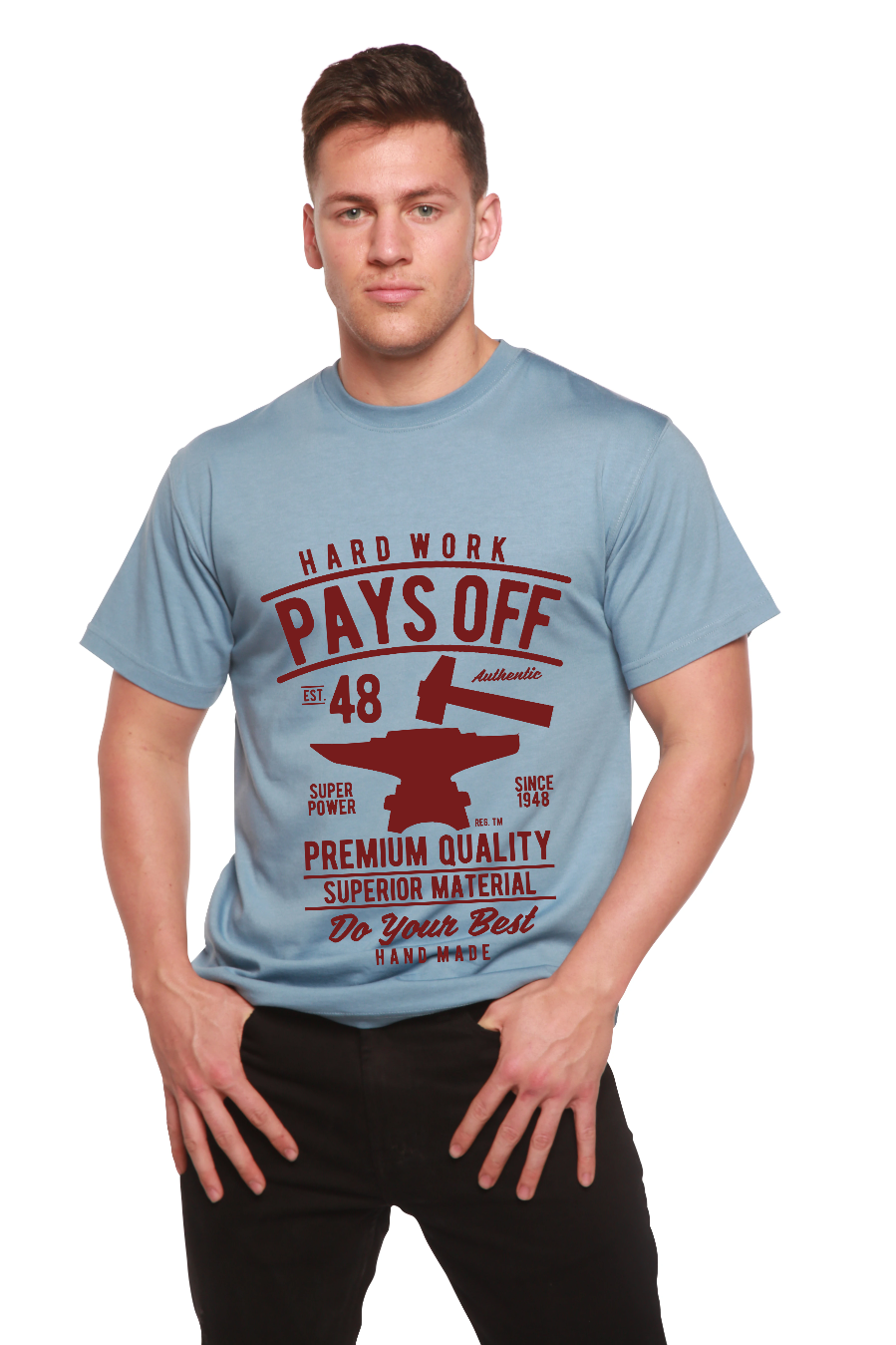 T-shirt graphique à manches courtes en viscose de bambou/coton biologique pour homme "Hard Work Pays"