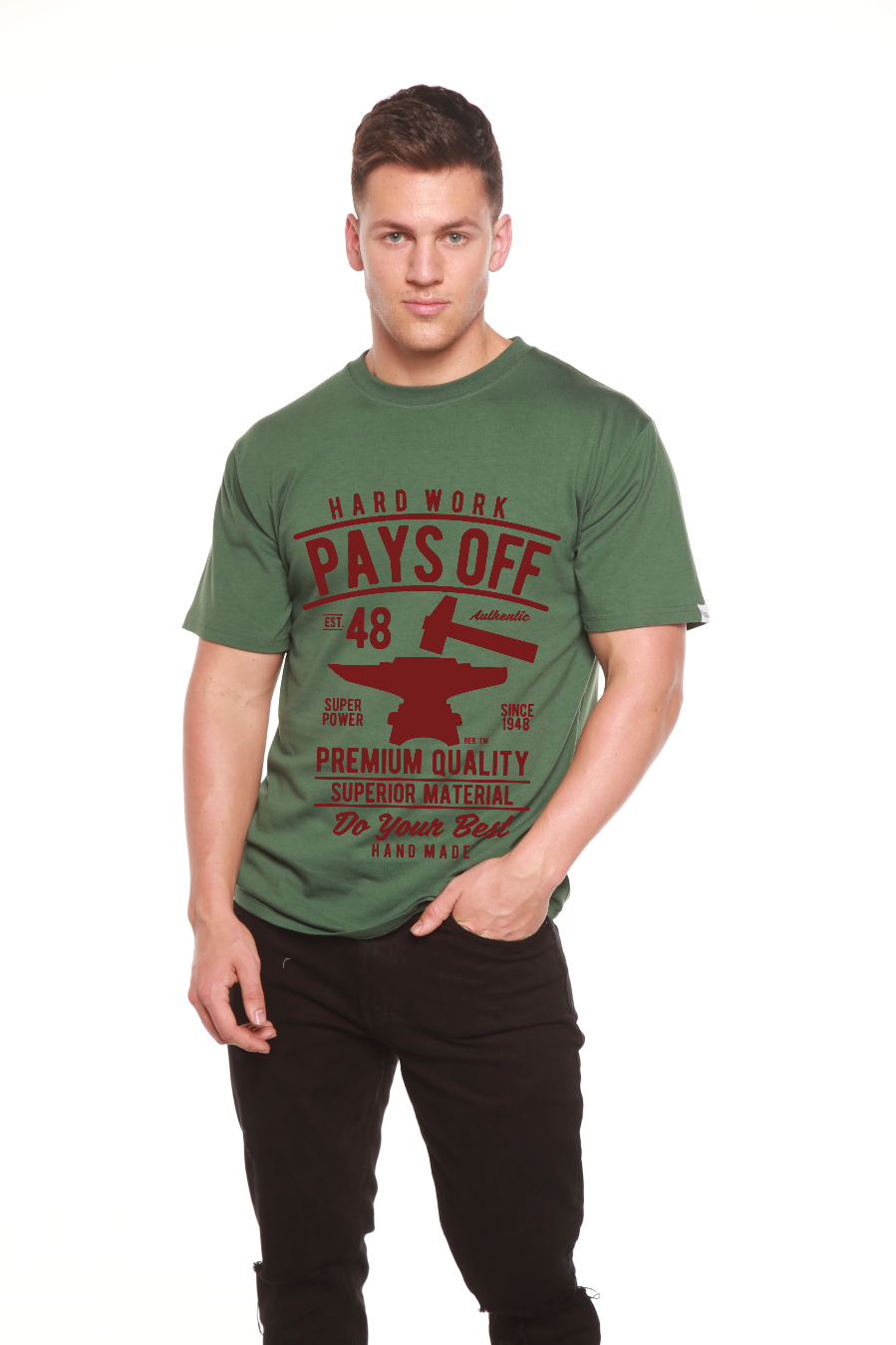 T-shirt graphique à manches courtes en viscose de bambou/coton biologique pour homme "Hard Work Pays"