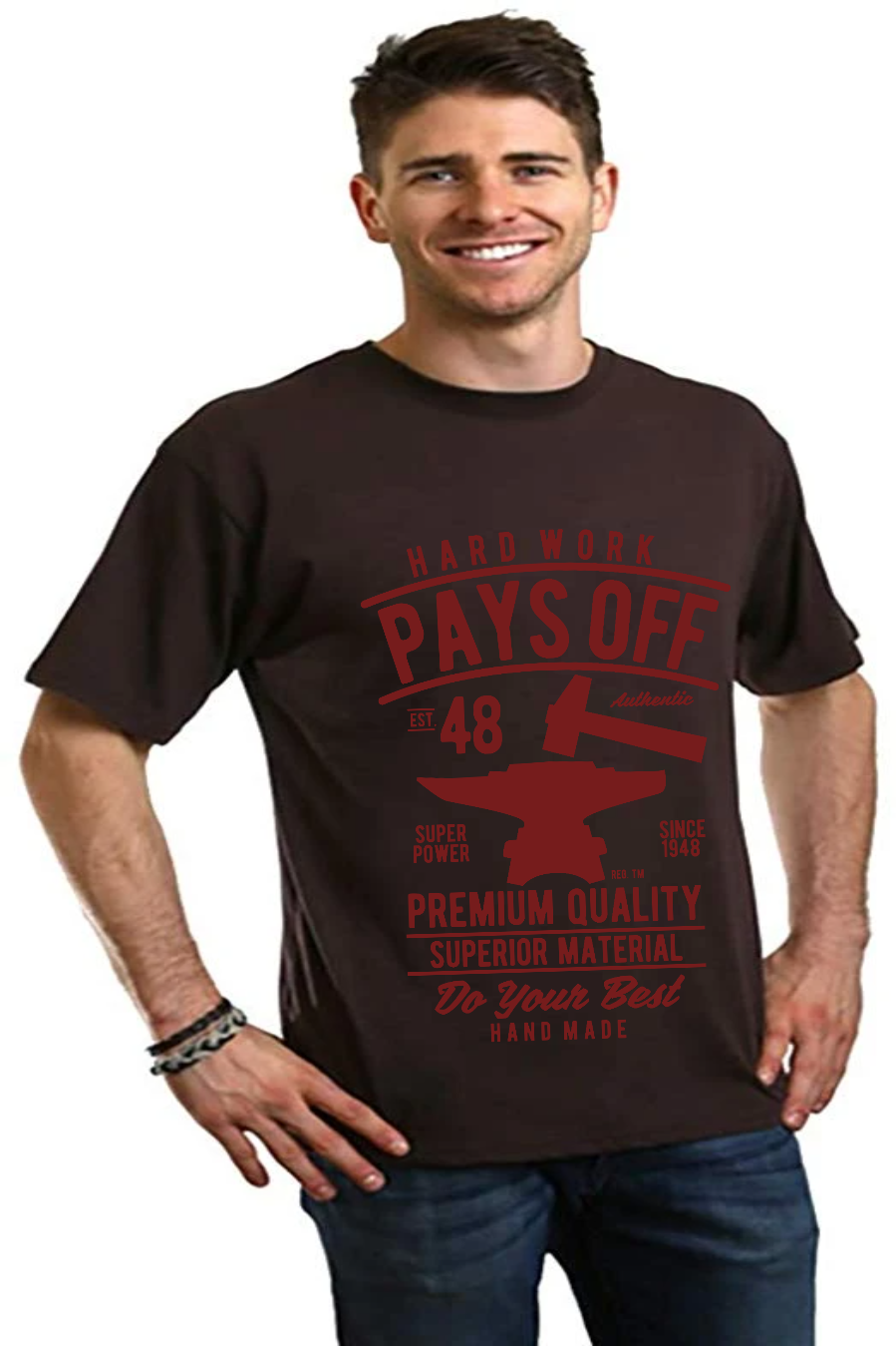 T-shirt graphique à manches courtes en viscose de bambou/coton biologique pour homme "Hard Work Pays"