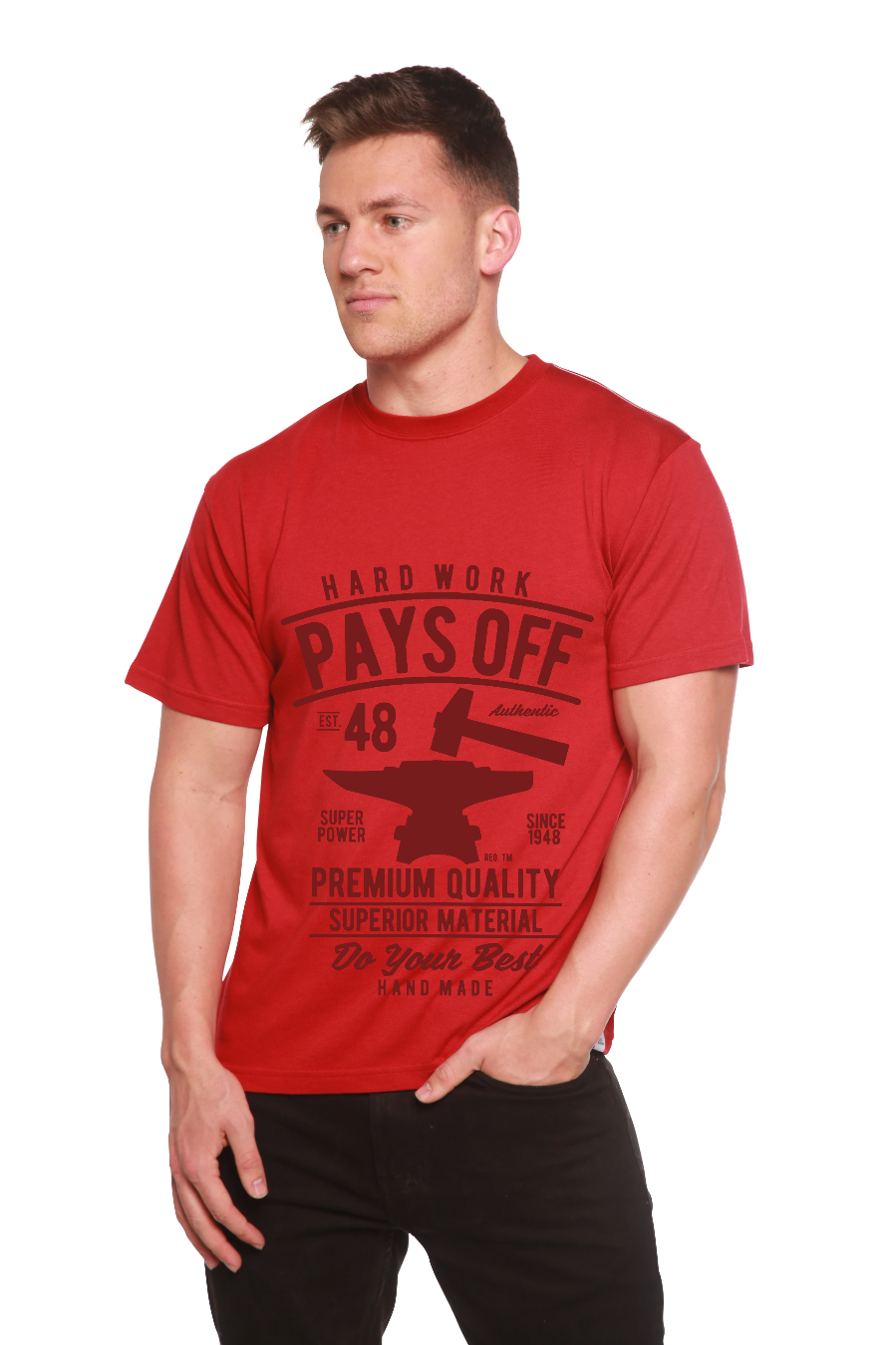 T-shirt graphique à manches courtes en viscose de bambou/coton biologique pour homme "Hard Work Pays"