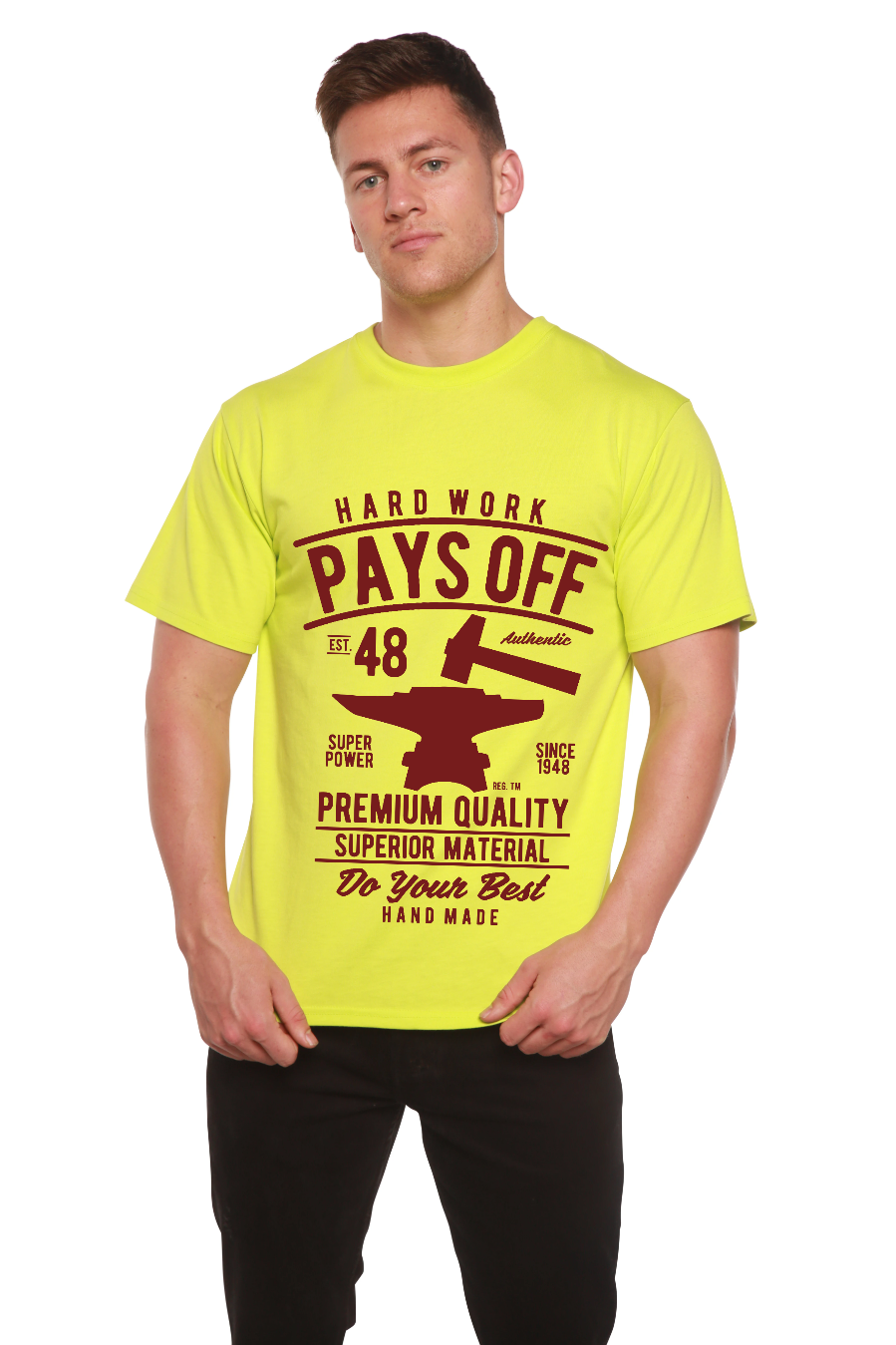 T-shirt graphique à manches courtes en viscose de bambou/coton biologique pour homme "Hard Work Pays"