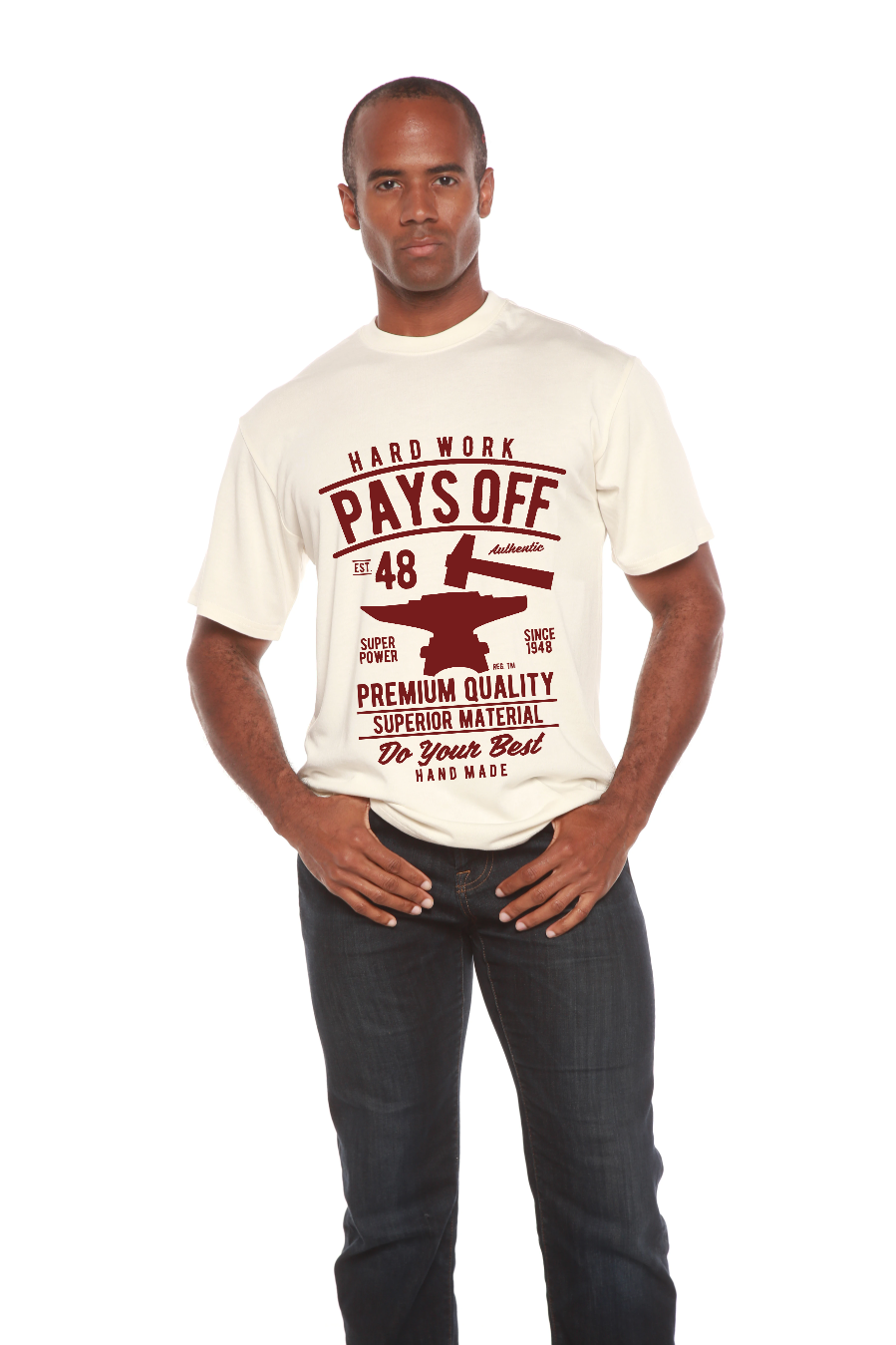 T-shirt graphique à manches courtes en viscose de bambou/coton biologique pour homme "Hard Work Pays"