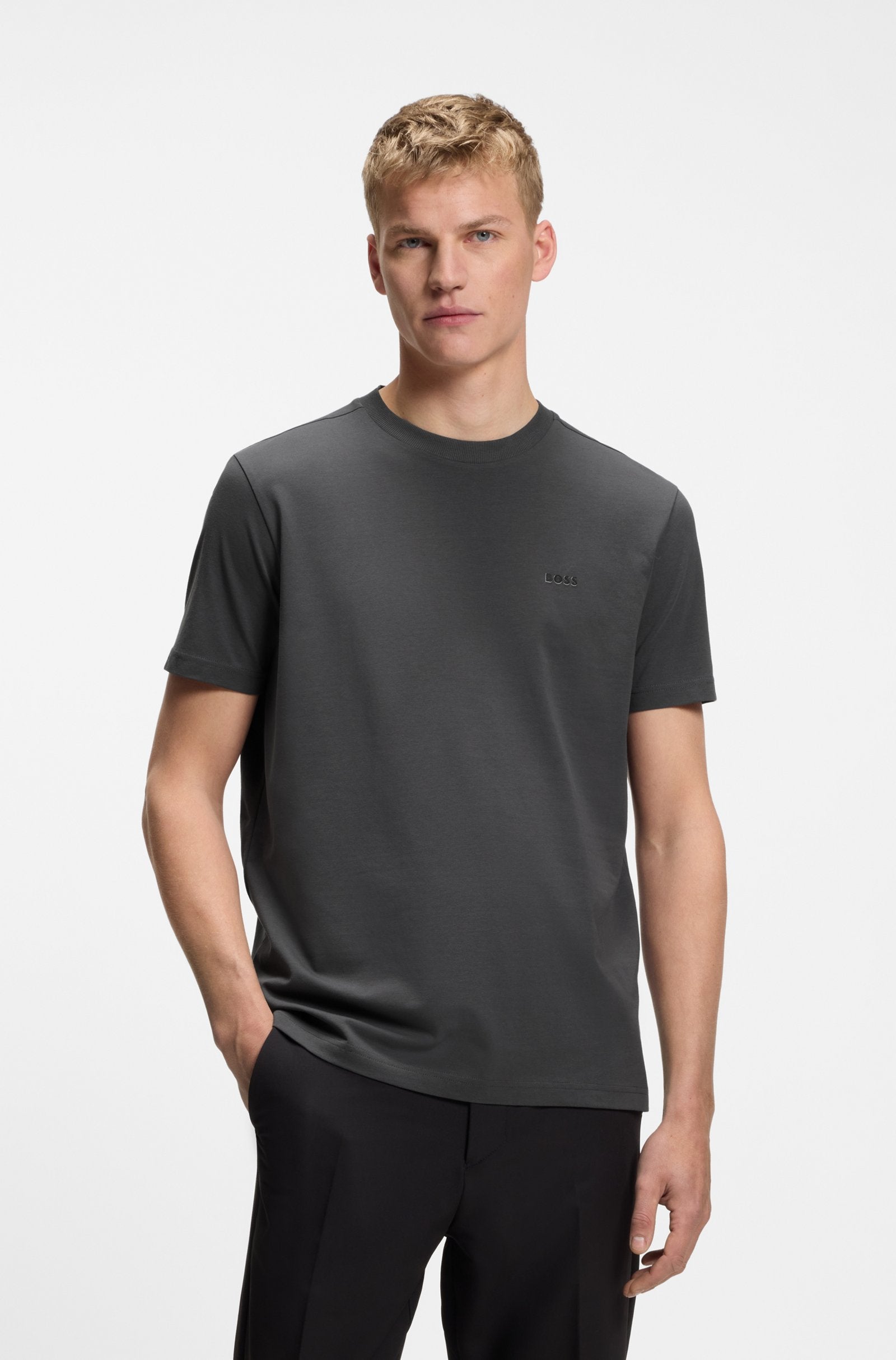 T-shirt Boss Green à logo contrastant - Anthracite
