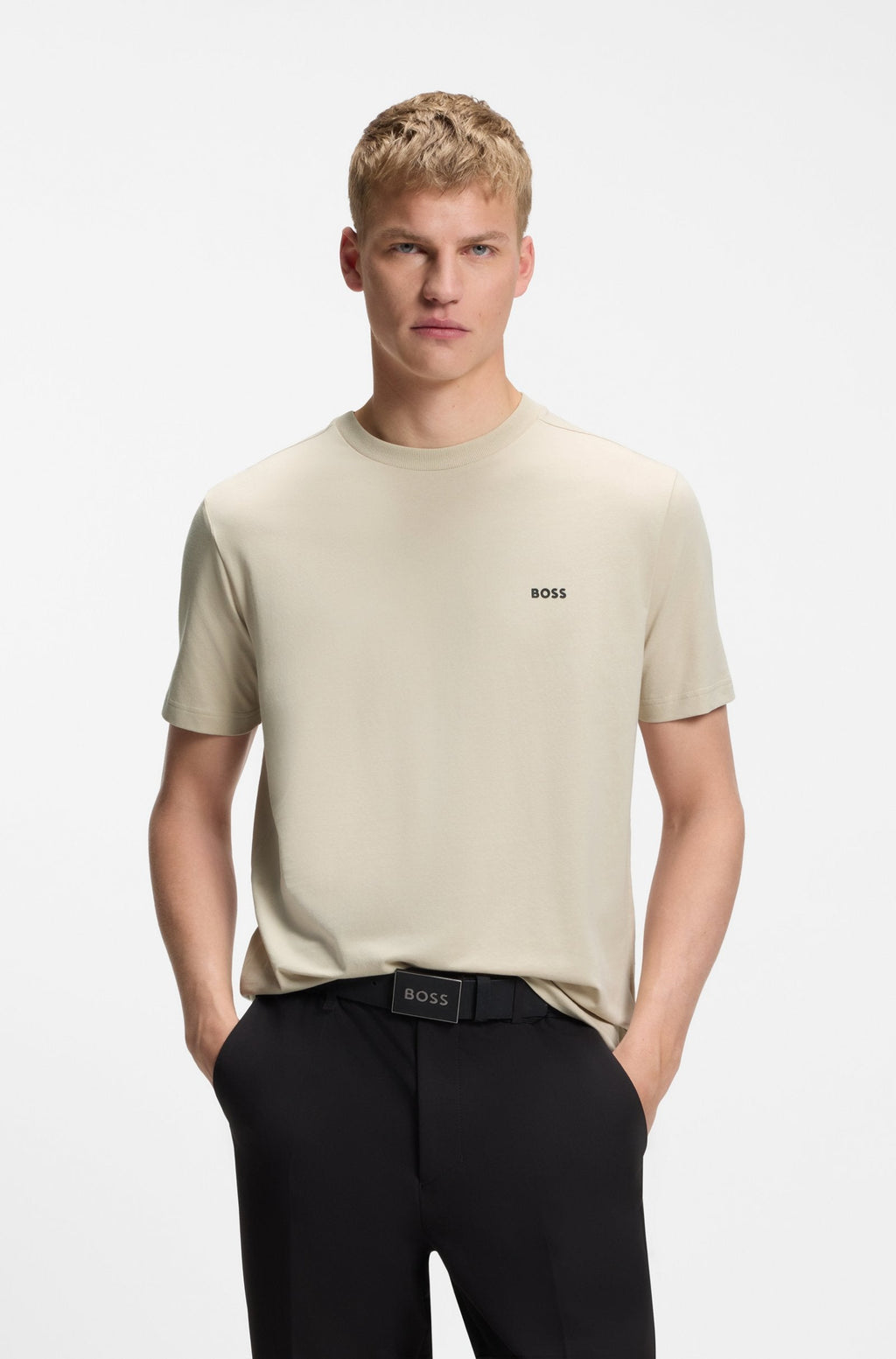 T-shirt Boss Green avec logo contrastant - Beige