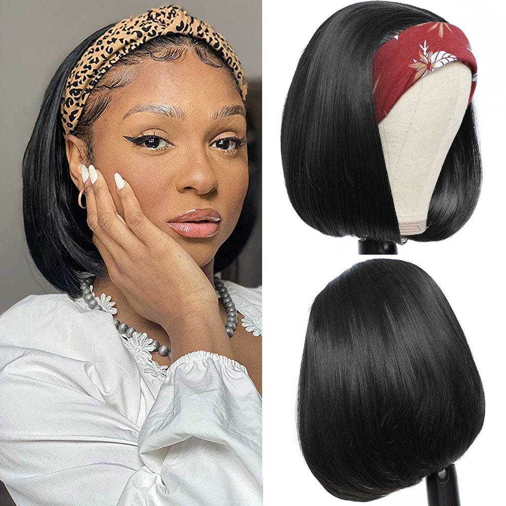 Perruques bandeau synthétiques lisses courtes bob perruque synthétique pour femmes noires perruques faciles à porter pour femmes noires perruques de cosplay pour femmes cadeaux pour petites amies