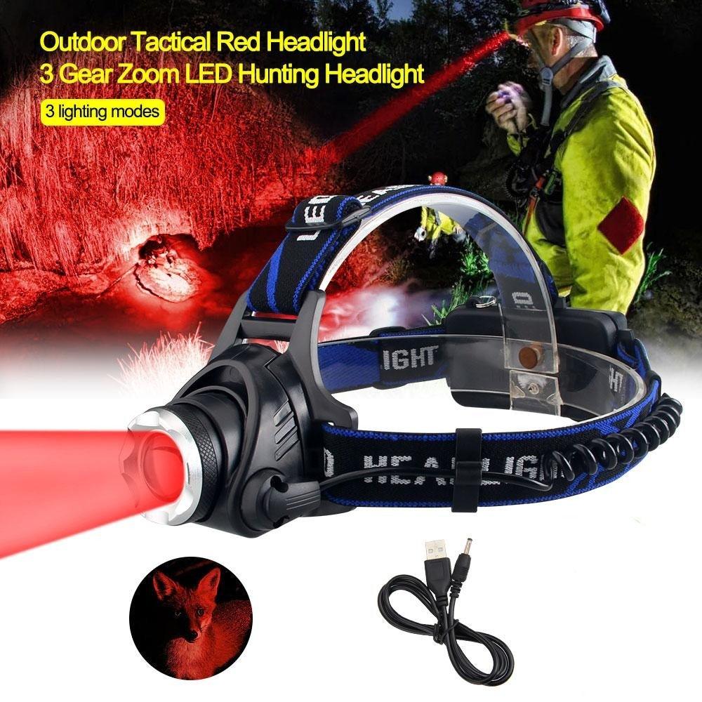 Phare Lampe frontale USB LED rechargeable Étanche Vert/Rouge/UV 395nm Lampe frontale zoomable Lampe de poche extérieure Étanche Phare LED Lampe frontale 3 modes Torche pour Camping Randonnée Pêche