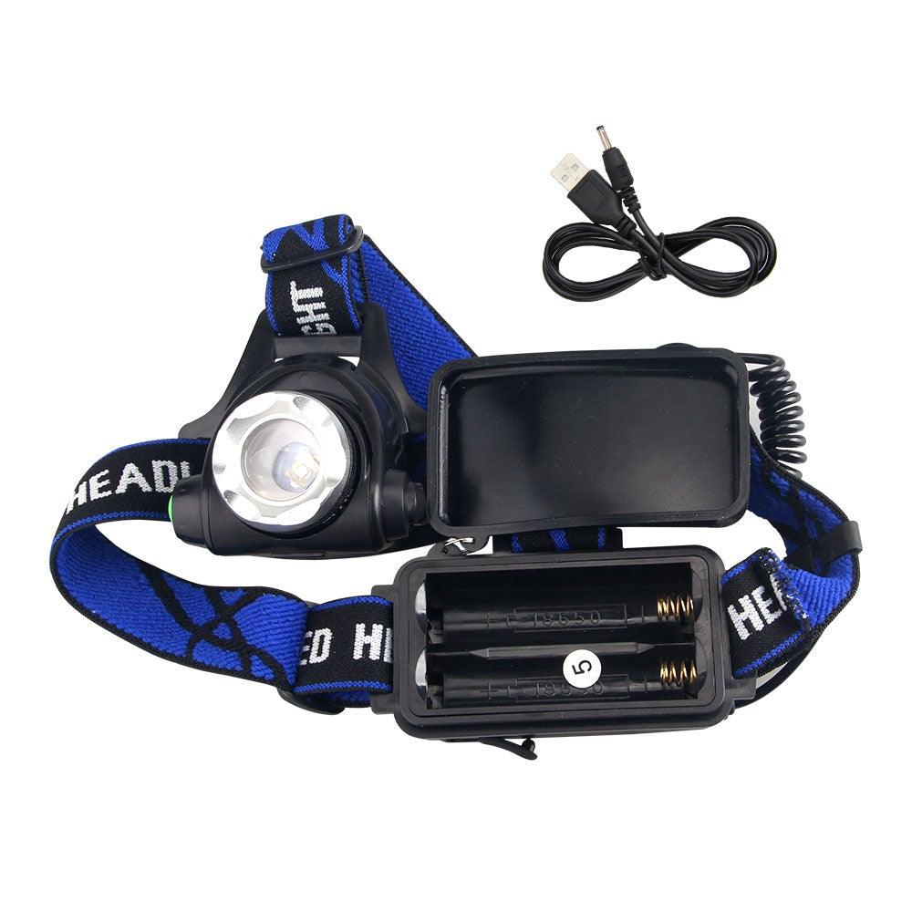 Phare Lampe frontale USB LED rechargeable Étanche Vert/Rouge/UV 395nm Lampe frontale zoomable Lampe de poche extérieure Étanche Phare LED Lampe frontale 3 modes Torche pour Camping Randonnée Pêche