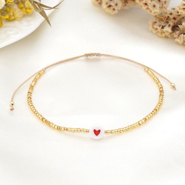 Bracelets cœur pour couple, Saint-Valentin, bijoux perlés, petit bracelet réglable pour couple, bracelet en corde tressée en cuir, bracelet mignon réglable pour l'amitié