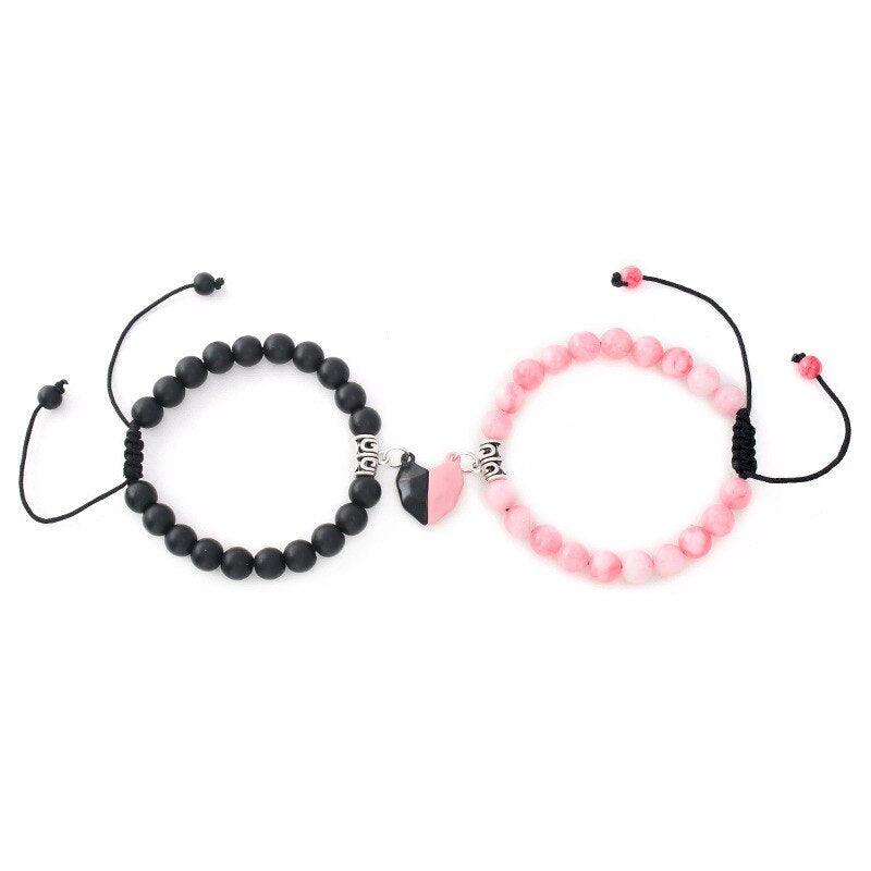 Pendentif bracelet de couple aimant cœur Bijoux Bracelet de corde tressée porte-bonheur Bracelets pour couples Bracelet ajustable Bracelet magnétique amour Bracelet relationnel Bracelet perles en pierre naturelle pour petit ami petite amie