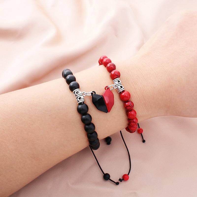 Pendentif bracelet de couple aimant cœur Bijoux Bracelet de corde tressée porte-bonheur Bracelets pour couples Bracelet ajustable Bracelet magnétique amour Bracelet relationnel Bracelet perles en pierre naturelle pour petit ami petite amie