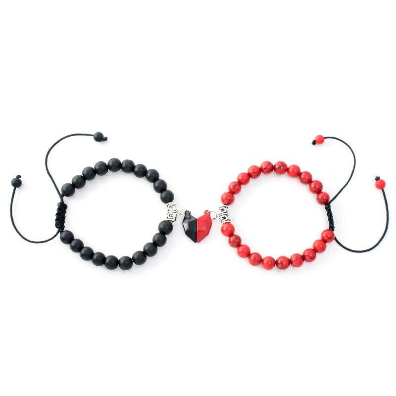 Pendentif bracelet de couple aimant cœur Bijoux Bracelet de corde tressée porte-bonheur Bracelets pour couples Bracelet ajustable Bracelet magnétique amour Bracelet relationnel Bracelet perles en pierre naturelle pour petit ami petite amie