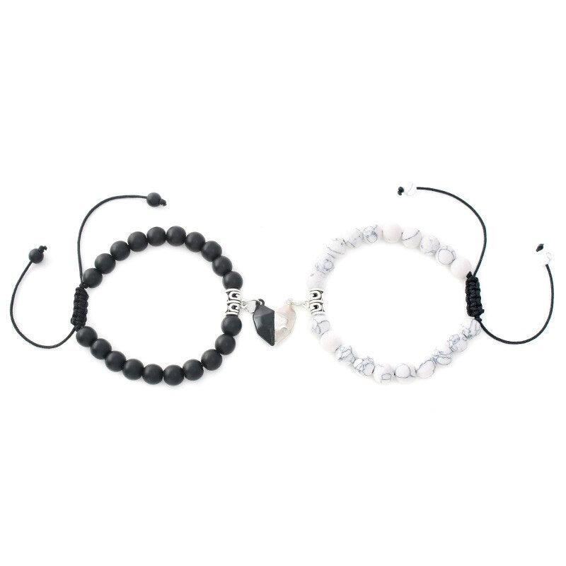 Pendentif bracelet de couple aimant cœur Bijoux Bracelet de corde tressée porte-bonheur Bracelets pour couples Bracelet ajustable Bracelet magnétique amour Bracelet relationnel Bracelet perles en pierre naturelle pour petit ami petite amie