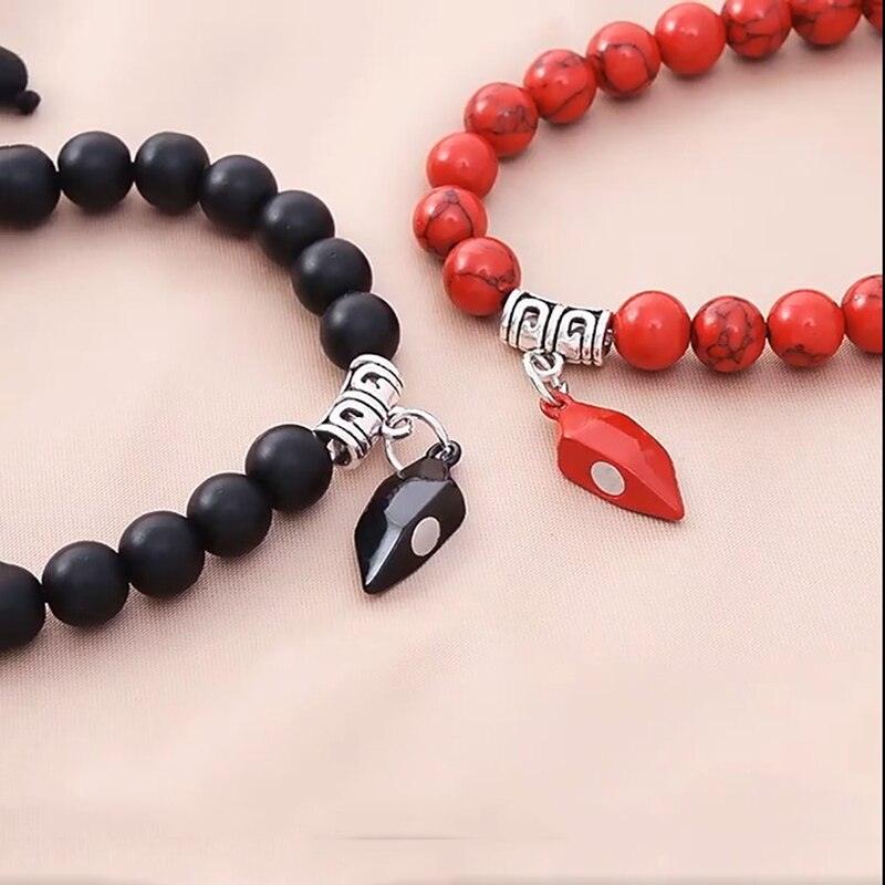 Pendentif bracelet de couple aimant cœur Bijoux Bracelet de corde tressée porte-bonheur Bracelets pour couples Bracelet ajustable Bracelet magnétique amour Bracelet relationnel Bracelet perles en pierre naturelle pour petit ami petite amie