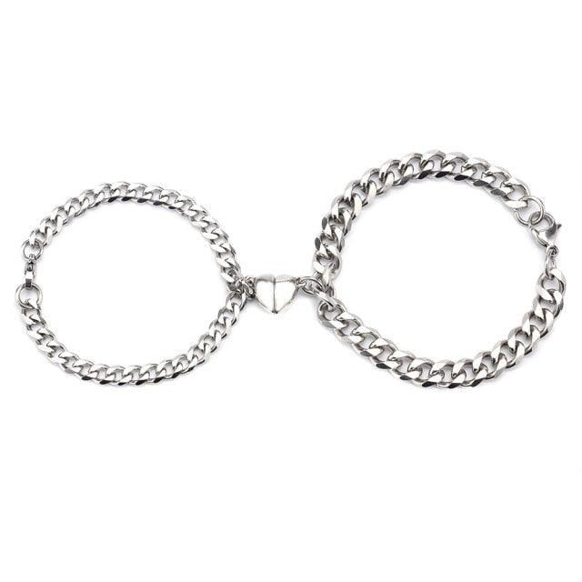 Bracelets de couple magnétiques en acier inoxydable en forme de cœur, bracelets de chaîne tendance avec breloque cœur, bracelets assortis pour couples, bracelet de promesse, chaîne à maillons en acier inoxydable pour femmes, bracelet d'amour pour couples