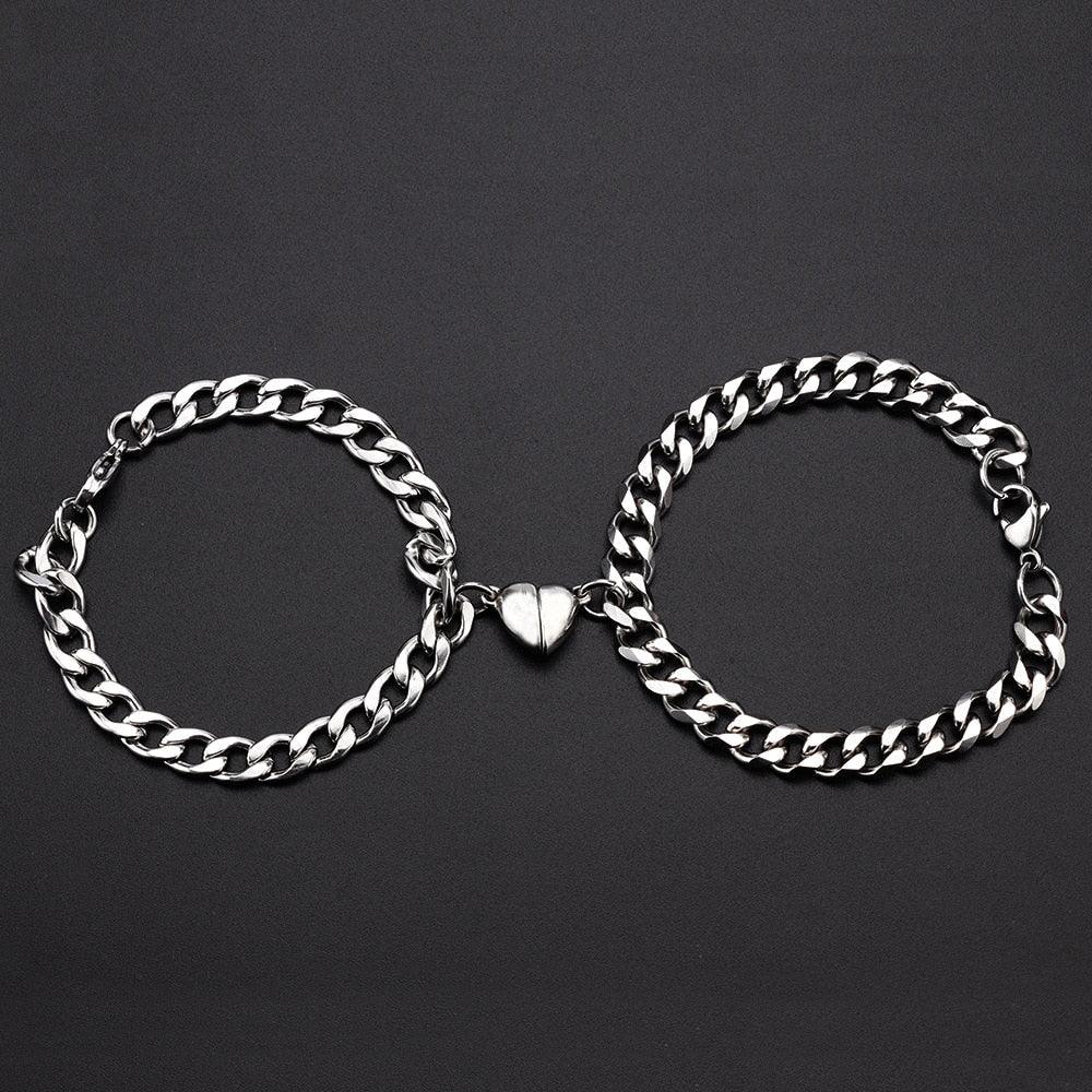 Bracelets de couple magnétiques en acier inoxydable en forme de cœur, bracelets de chaîne tendance avec breloque cœur, bracelets assortis pour couples, bracelet de promesse, chaîne à maillons en acier inoxydable pour femmes, bracelet d'amour pour couples