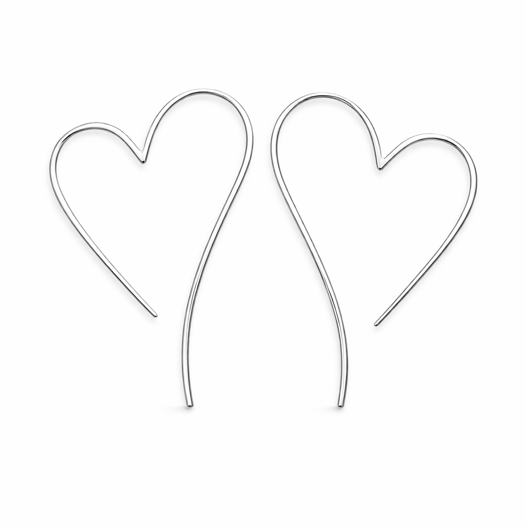 Boucles d'oreilles créoles cœur en fil d'argent sterling – 39x28mm