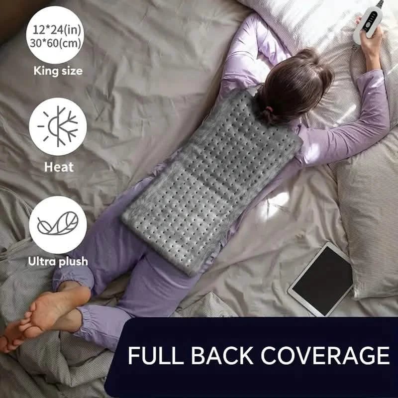 Coussin chauffant en flanelle douce de 30x60 cm avec 4 niveaux de chaleur jusqu'à 65°C et arrêt automatique après 2 heures