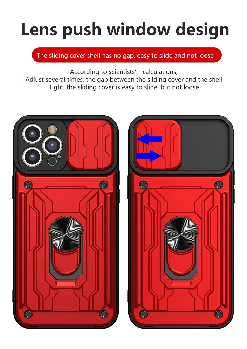 Coque de protection robuste avec porte-cartes pour iPhone 11 Pro 7 8 Plus Support de téléphone magnétique Protection d'objectif coulissant Emplacement pour cartes avec anneau rotatif Coque antichoc