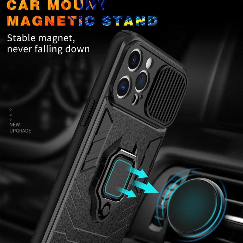 Coque de téléphone de protection robuste avec anneau rotatif intégré Support Béquille Coque antichoc Protection d'appareil photo Coque de téléphone Armor pour iPhone 13 Pro Max 12 11 XR XS Max Coque arrière antichoc avec support d'anneau
