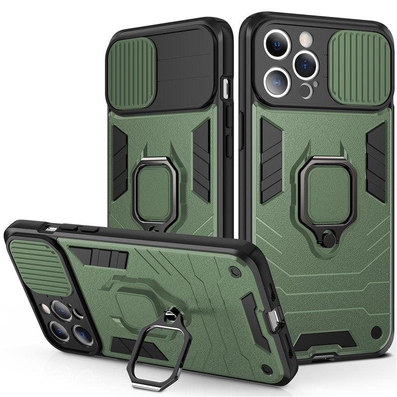 Coque de téléphone de protection robuste avec anneau rotatif intégré Support Béquille Coque antichoc Protection d'appareil photo Coque de téléphone Armor pour iPhone 13 Pro Max 12 11 XR XS Max Coque arrière antichoc avec support d'anneau