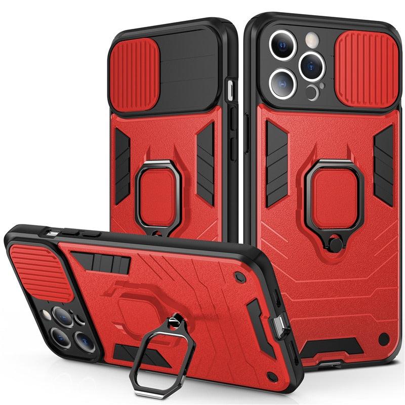 Coque de téléphone de protection robuste avec anneau rotatif intégré Support Béquille Coque antichoc Protection d'appareil photo Coque de téléphone Armor pour iPhone 13 Pro Max 12 11 XR XS Max Coque arrière antichoc avec support d'anneau
