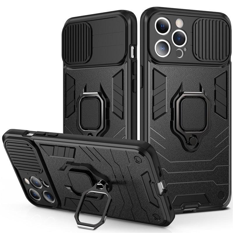 Coque de téléphone de protection robuste avec anneau rotatif intégré Support Béquille Coque antichoc Protection d'appareil photo Coque de téléphone Armor pour iPhone 13 Pro Max 12 11 XR XS Max Coque arrière antichoc avec support d'anneau
