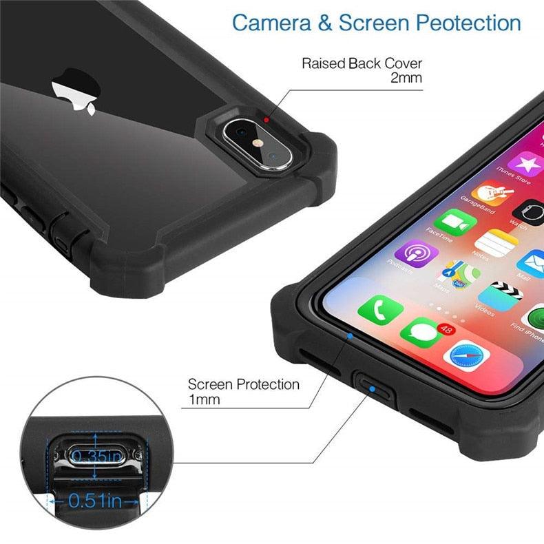Coque de téléphone antichoc robuste pour iPhone 14 13 12 Coque arrière souple transparente Étui pare-chocs transparent intégral avec protection d'écran intégrée pour iPhone