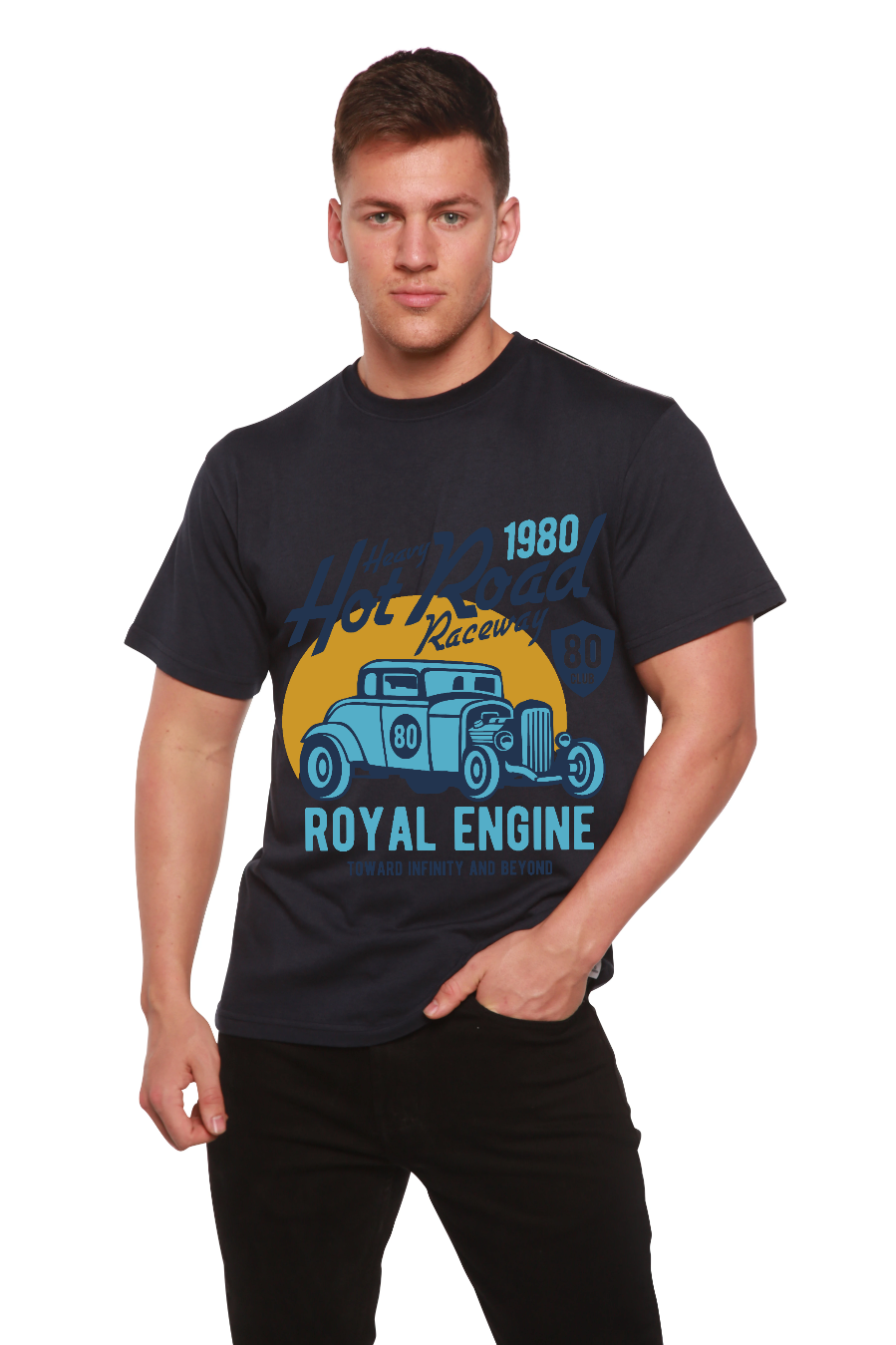T-shirt à manches courtes graphique en viscose de bambou/coton biologique pour homme Heavy Hot Road