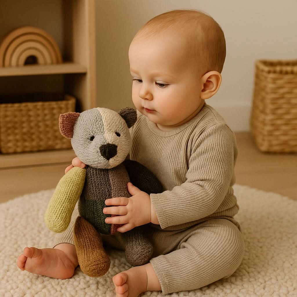 Doudou en maille tricotée | Dee l'ours en patchwork