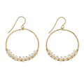 Hammered Gold Hoop Earrings with Wire-Wrapped Herkimer Diamonds – Handmade