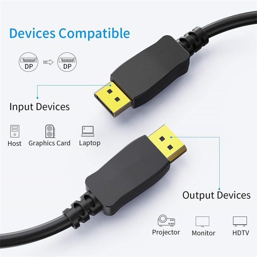 Câble DisplayPort 8K haute bande passante vers DisplayPort 4K@60Hz pour PC portable Moniteur Projecteur