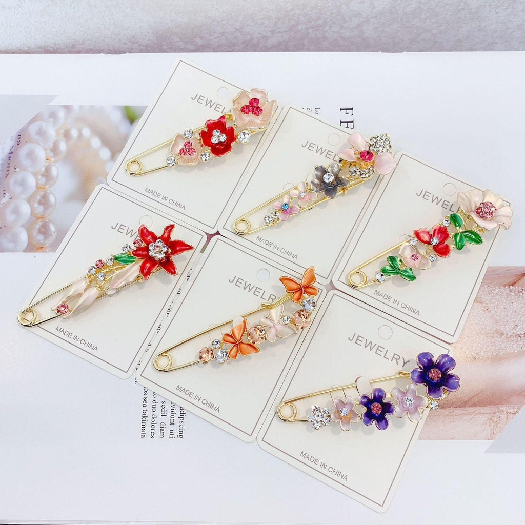 Épingles de Sûreté Haut de Gamme pour Femmes Broche Fleur Strass Cristal Épingles de Sûreté Accessoires Bijoux Femme Clips Boucles pour Hijab Foulard
