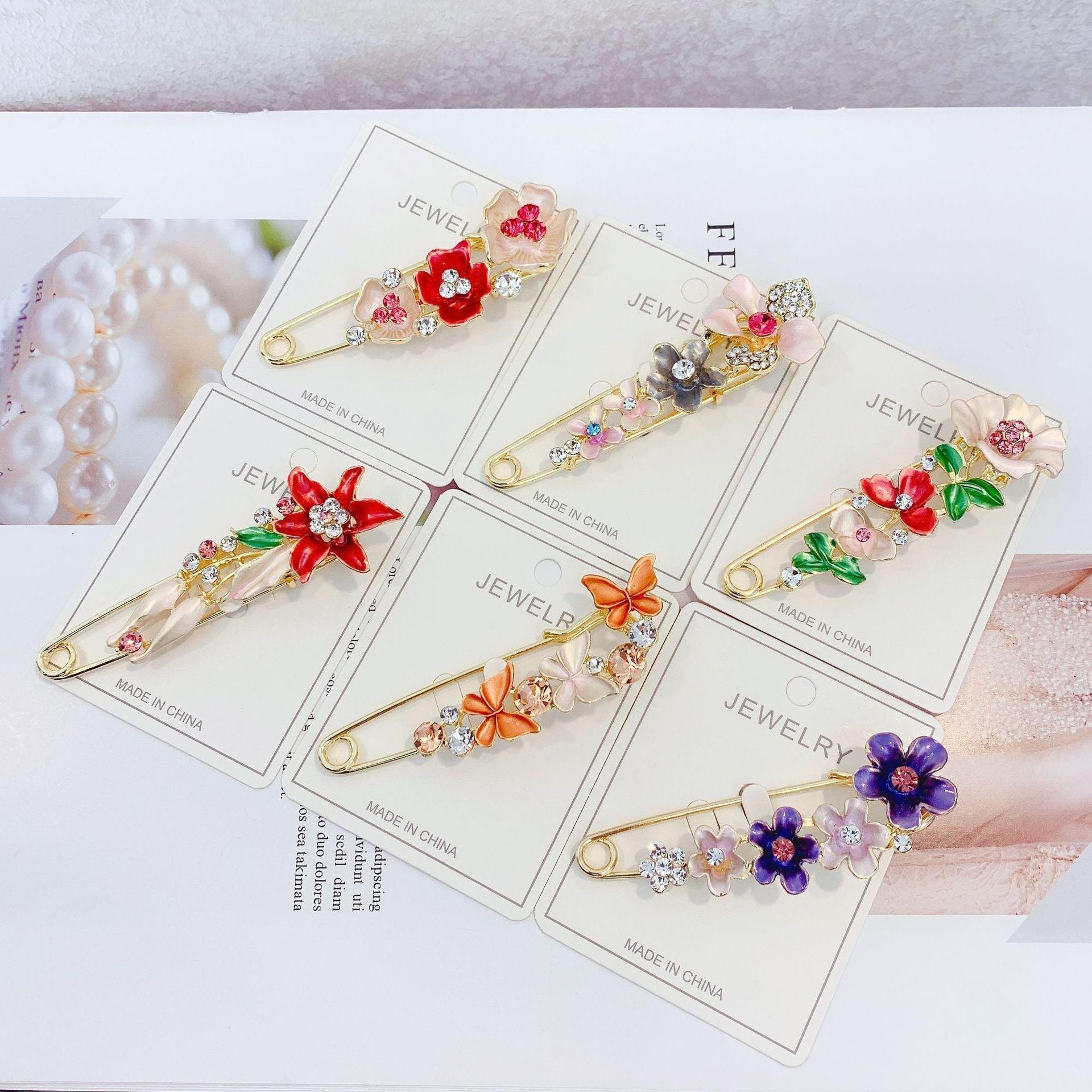 Épingles de Sûreté Haut de Gamme pour Femmes Broche Fleur Strass Cristal Épingles de Sûreté Accessoires Bijoux Femme Clips Boucles pour Hijab Foulard