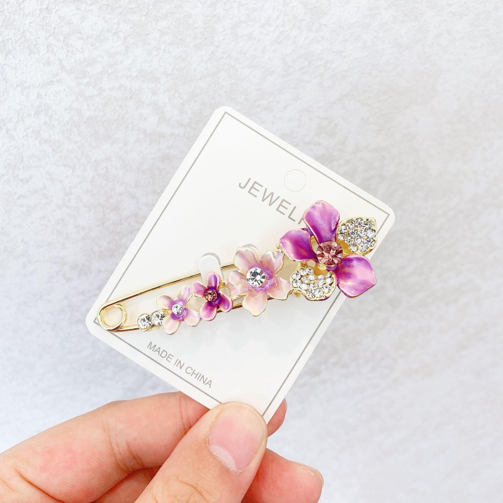 Épingles de Sûreté Haut de Gamme pour Femmes Broche Fleur Strass Cristal Épingles de Sûreté Accessoires Bijoux Femme Clips Boucles pour Hijab Foulard